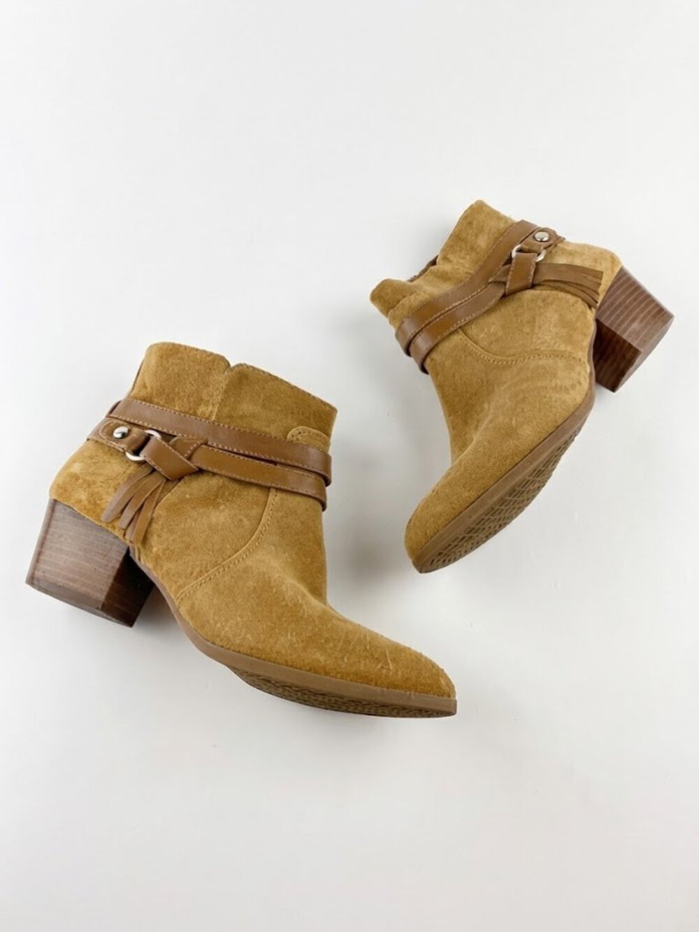 Alex Marie Suede Leather Tassel Ankle Booties Tan Brown Size 8.5